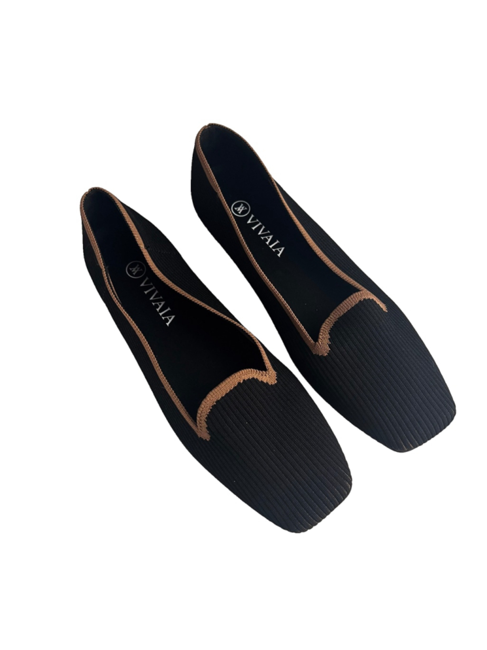 VIVAIA Black with Tan Trim Square Toe Knit Flat Slip On Loafer Shoes EU40